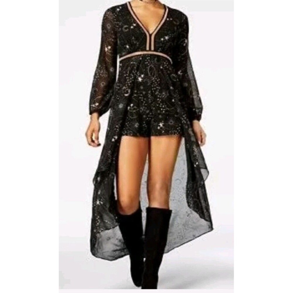 Star Wars Romper Dress Black Gold Metallic Stars Junior M Last Jedi Celestial